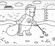 Coloriage L'ours nettoie les d&eacute;chets par num&eacute;ro
