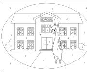 Coloriage Lama devant l'&eacute;cole par num&eacute;ro
