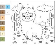 Coloriage Lama kawaii de d&eacute;sert par num&eacute;ro