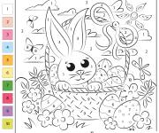Coloriage Lapin dans un panier de P&acirc;ques num&eacute;rot&eacute;