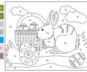 Coloriage Lapin de P&acirc;ques avec des oeufs d&eacute;cor&eacute;s cp