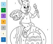 Coloriage Lapin en d&eacute;corant les oeufs de P&acirc;ques par num&eacute;ro