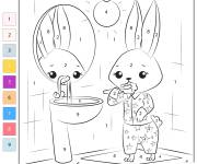Coloriage Lapine se brossant les dents par num&eacute;ro