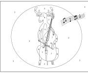 Coloriage Le cerf joue de la contrebasse num&eacute;rot&eacute;