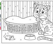 Coloriage Le chat et l'heure du coucher par num&eacute;ro