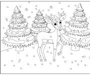 Coloriage Le renne de No&euml;l au nez rouge num&eacute;rot&eacute;