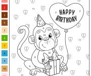 Coloriage Le singe c&eacute;l&egrave;bre son anniversaire