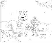 Coloriage Le singe traite le tigre malade par num&eacute;ro