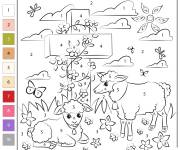 Coloriage Les agneaux de P&acirc;ques num&eacute;rot&eacute;