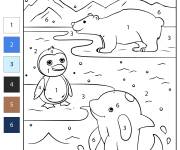 Coloriage Les animaux de l'hiver par num&eacute;ro