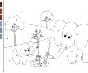 Coloriage Les &eacute;l&eacute;phants plantent des arbres par num&eacute;ro