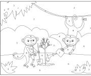 Coloriage Les singes plantent des arbres
