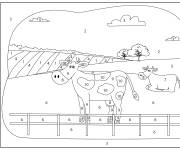 Coloriage Les vaches dans la compagne par num&eacute;ro