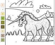 Coloriage Licorne en noir et blanc num&eacute;rot&eacute; de 1-9