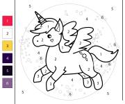 Coloriage Licorne kawaii num&eacute;rot&eacute;