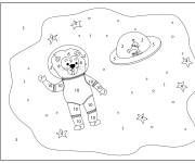 Coloriage Lion astronaute dans l'espace par num&eacute;ro