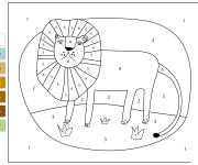 Coloriage Lion au crayon de couleur par num&eacute;ro