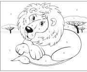Coloriage Lion style cartoon au repos par num&eacute;ro
