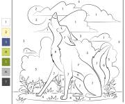 Coloriage Loup hurlant num&eacute;rot&eacute;