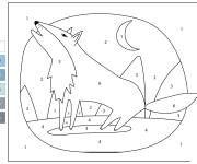 Coloriage Loup hurle sous la lune par num&eacute;ro