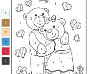Coloriage Magique ours amoureux par num&eacute;ro