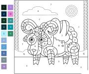 Coloriage Mouton par num&eacute;ro difficile de 1-15