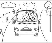 Coloriage Ours avec le bus num&eacute;rot&eacute; de 1-11