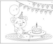 Coloriage Ourson c&eacute;l&eacute;bre son anniversaire