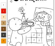 Coloriage Ourson malade par num&eacute;ro
