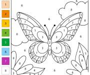Coloriage Papillon sur les fleurs par num&eacute;ro