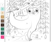 Coloriage Paresseux aimable souriant num&eacute;rot&eacute;