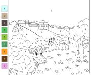Coloriage Paysage d'animaux de la ferme par num&eacute;ro