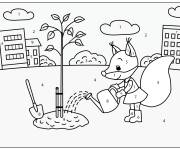 Coloriage Paysage d'&eacute;cureuil plantant l'arbre par num&eacute;ro
