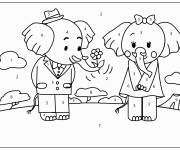 Coloriage Paysage d'&eacute;l&eacute;phants amoureux par num&eacute;ro
