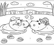 Coloriage Paysage d'hippopotames amoureux par num&eacute;ro