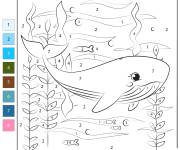 Coloriage Paysage d'une baleine dans la mer par num&eacute;ro