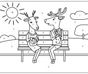 Coloriage Paysage de cerfs amoureux num&eacute;rot&eacute;