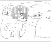Coloriage Paysage de cheval de la ferme par num&eacute;ro