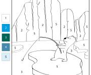 Coloriage Paysage de la p&ecirc;che &agrave; l'ours par num&eacute;ro