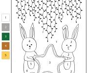 Coloriage Paysage de lapins de No&euml;l par num&eacute;ro