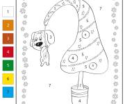 Coloriage Paysage drole de chiot de No&euml;l par num&eacute;ro