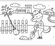 Coloriage Paysage du loup plantant l'arbre par num&eacute;ro