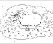 Coloriage Paysage du mouton dans les montagnes