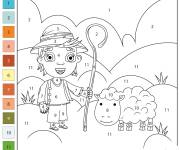 Coloriage Petit berger avec un mouton pour enfants