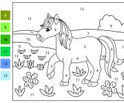 Coloriage Petit cheval marchant dans les fleurs