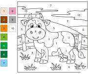 Coloriage Petite vache de ferme num&eacute;rot&eacute;e