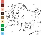 Coloriage Phacoch&egrave;re de dessin anim&eacute; par num&eacute;ro