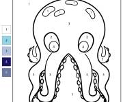 Coloriage Pieuvre kawaii num&eacute;rot&eacute; de 1-5