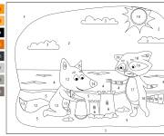Coloriage Raton laveur et le renard sur la plage