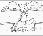Coloriage Renard nettoyant les ordures par num&eacute;ro